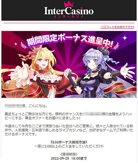インターカジノ 入金ボーナス