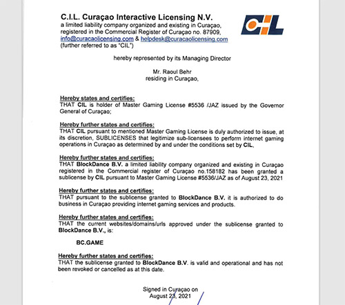 BCゲームのライセンス